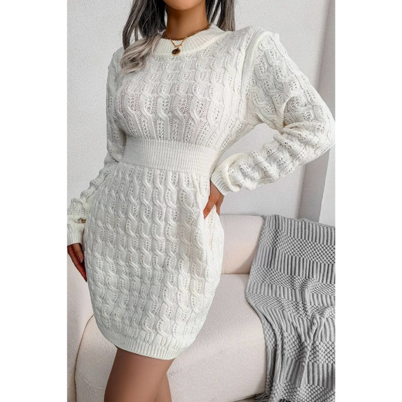 Cable-Knit Long Sleeve Mini Sweater Dress - Picture 7 of 9